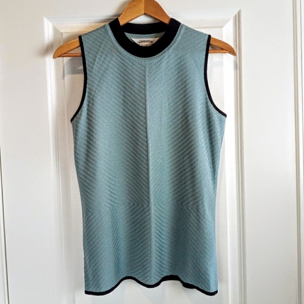 Vintage Misook Blue Black Trim Sleeveless Top